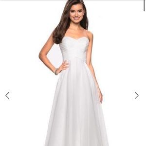 La Femme Sweetheart White Chiffon Gown